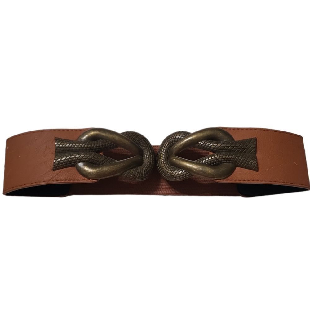 VINTAGE Brown Retro Elastic Stretchy Wide Corset Cinch Buckle S/M 27" Belt‎